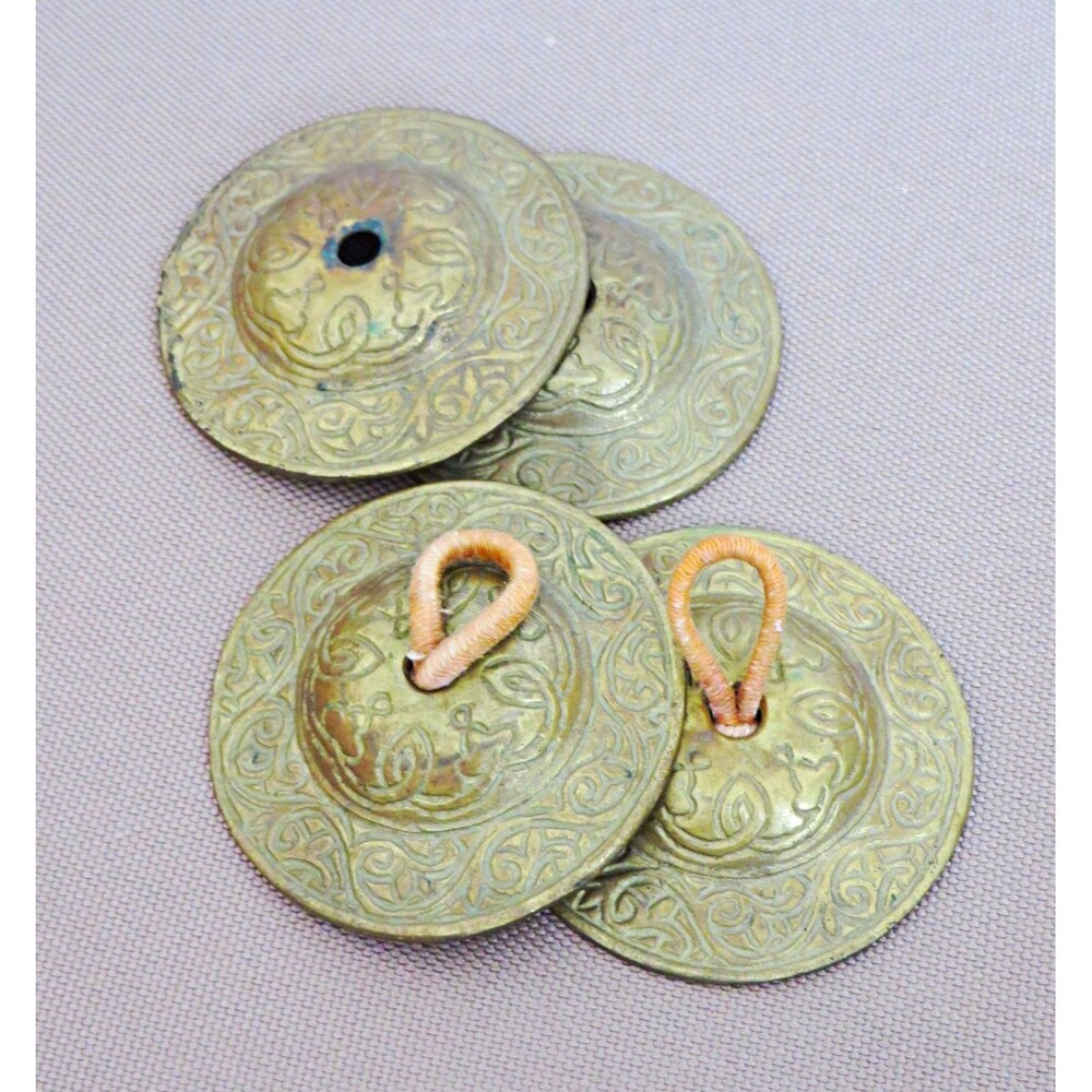 Vintage Set Of 2 Engraved Metal Finger Cymbals
